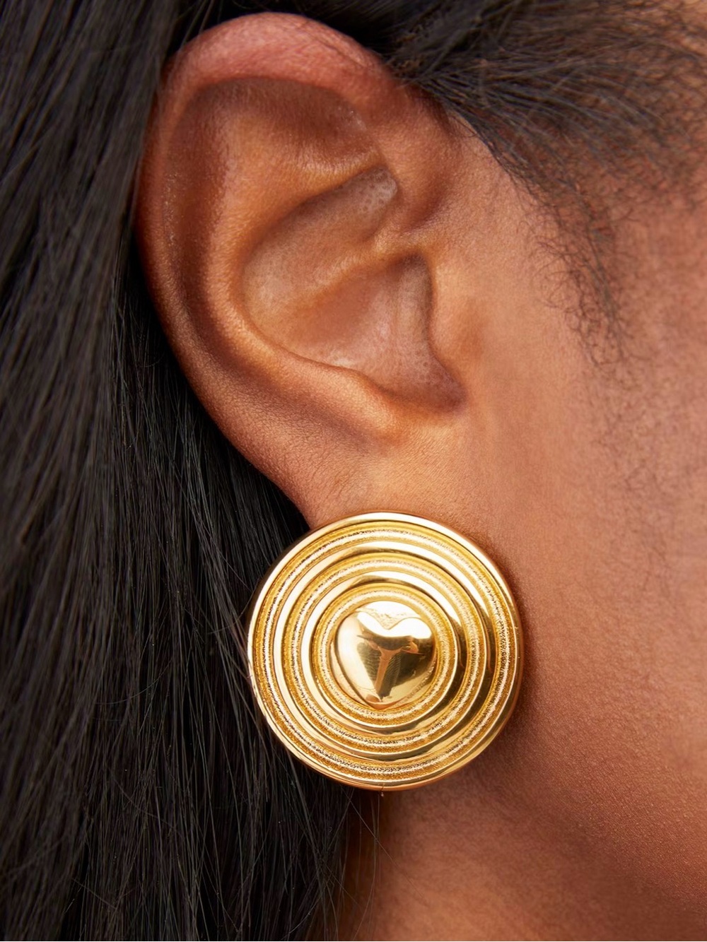 NEW: Petit Moments Gold Heart Disc Statement Earrings - Brand New 💛